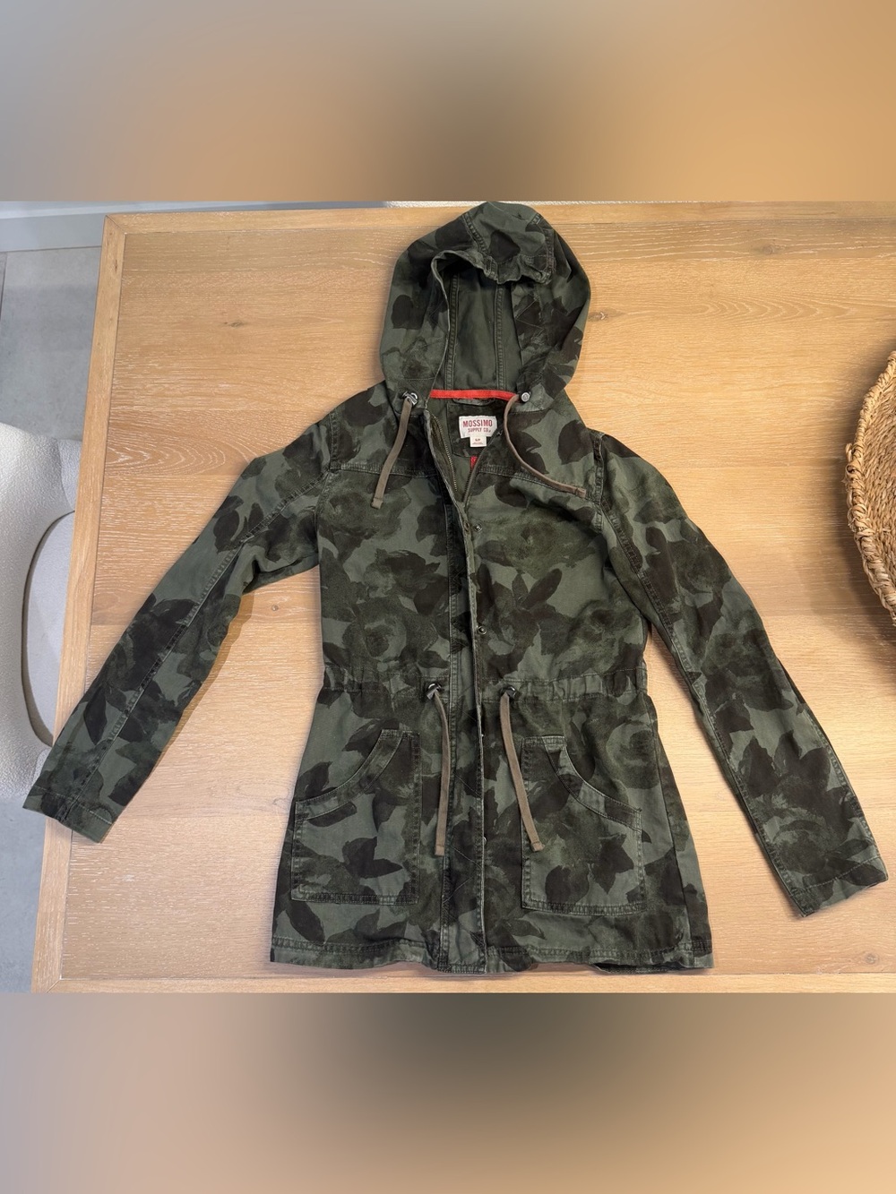 Mossimo Supply Co. Olive Green Camo Hooded Jacket with Pockets- Size Small